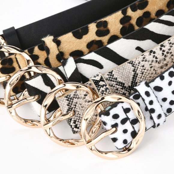 Faux Leather Gold Buckle Leopard Belt - Picture 7 of 8